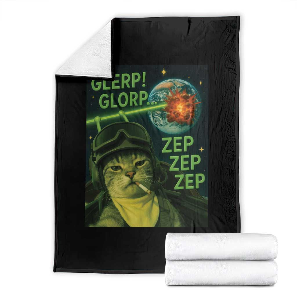 Funny UFO Alien Cat Selfie Throw Blanket Retro Space Sci-Fi Cat Pilot TS10 Black Print Your Wear
