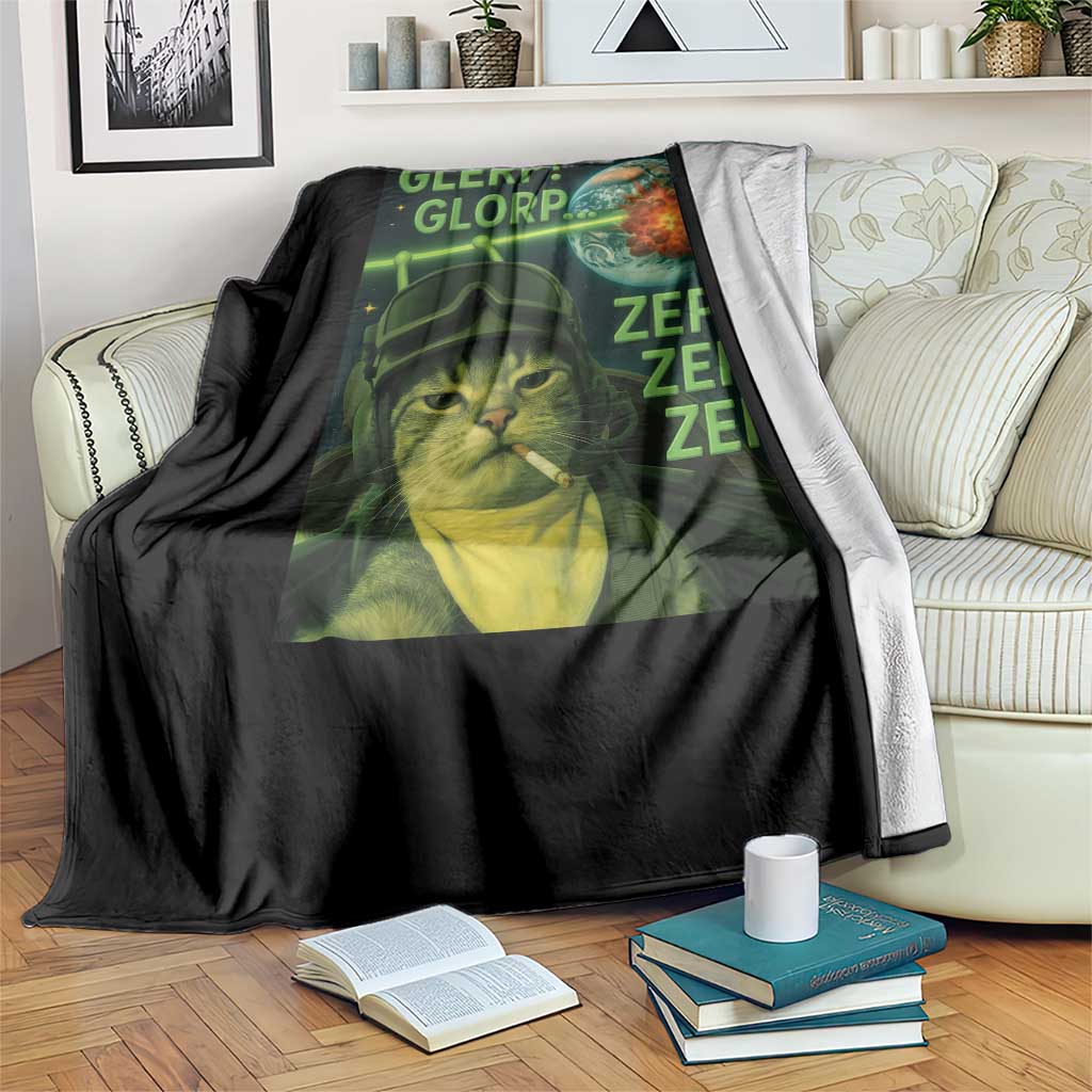 Funny UFO Alien Cat Selfie Throw Blanket Retro Space Sci-Fi Cat Pilot TS10 Print Your Wear