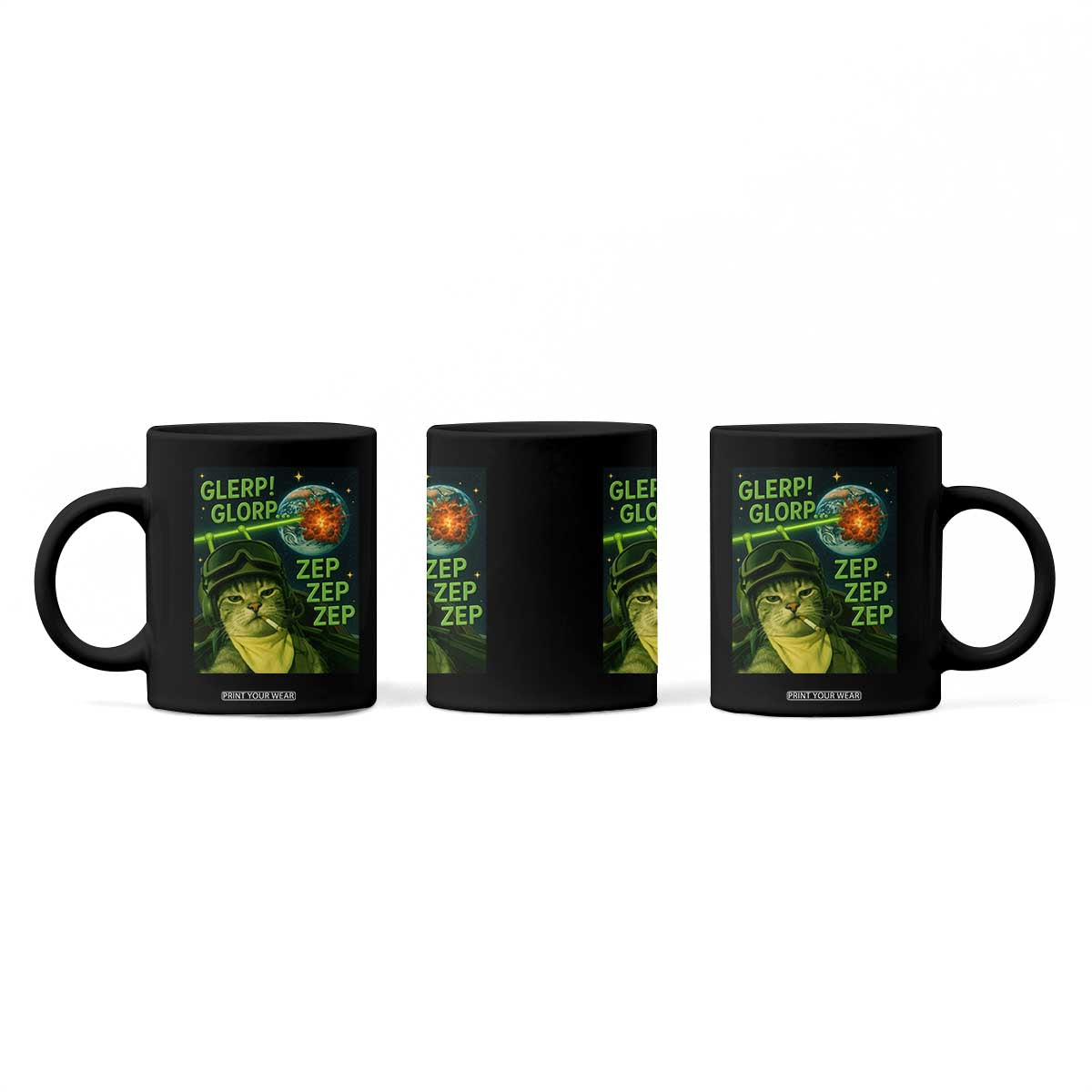 Funny UFO Alien Cat Selfie Coffee Mug Retro Space Sci-Fi Cat Pilot TS10 Print Your Wear