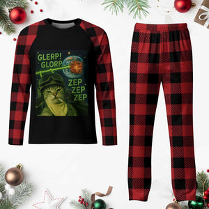 Funny UFO Alien Cat Selfie Plaid Pajama Set Retro Space Sci-Fi Cat Pilot TS10 Buffalo Plaid Print Your Wear