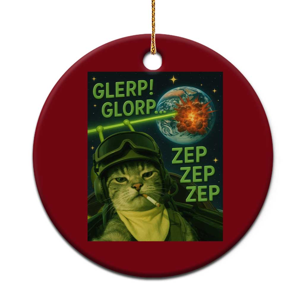Funny UFO Alien Cat Selfie Ceramic Ornament Retro Space Sci-Fi Cat Pilot TS10 1pc Red Print Your Wear