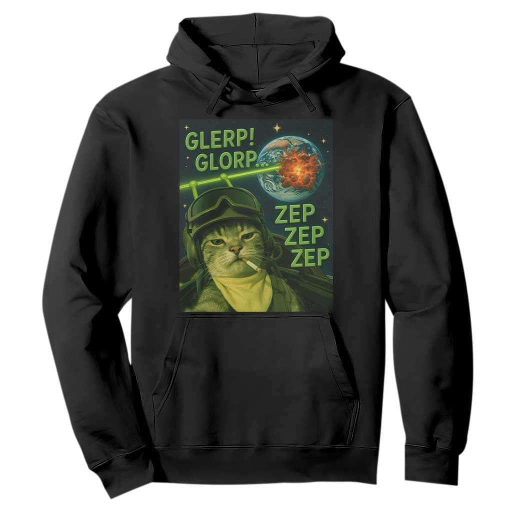 Funny UFO Alien Cat Selfie Hoodie Retro Space Sci-Fi Cat Pilot TS10 Black Print Your Wear