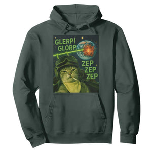 Funny UFO Alien Cat Selfie Hoodie Retro Space Sci-Fi Cat Pilot TS10 Dark Forest Green Print Your Wear