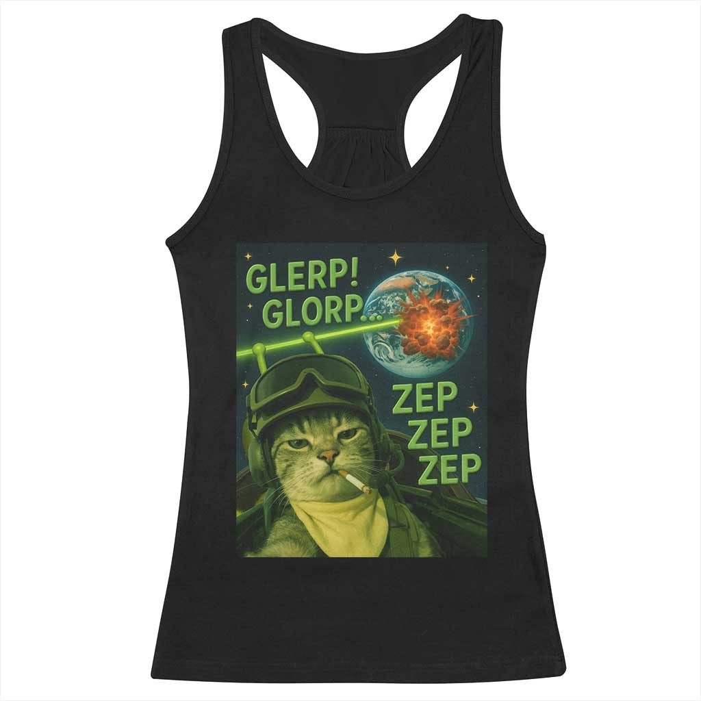 Funny UFO Alien Cat Selfie Racerback Tank Top Retro Space Sci-Fi Cat Pilot TS10 Black Print Your Wear