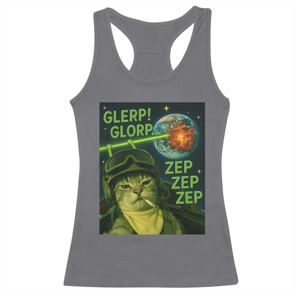 Funny UFO Alien Cat Selfie Racerback Tank Top Retro Space Sci-Fi Cat Pilot TS10 Charcoal Print Your Wear