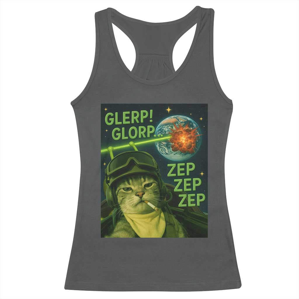 Funny UFO Alien Cat Selfie Racerback Tank Top Retro Space Sci-Fi Cat Pilot TS10 Dark Heather Print Your Wear