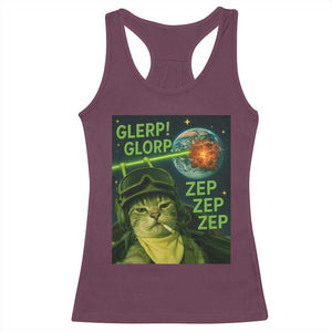 Funny UFO Alien Cat Selfie Racerback Tank Top Retro Space Sci-Fi Cat Pilot TS10 Maroon Print Your Wear