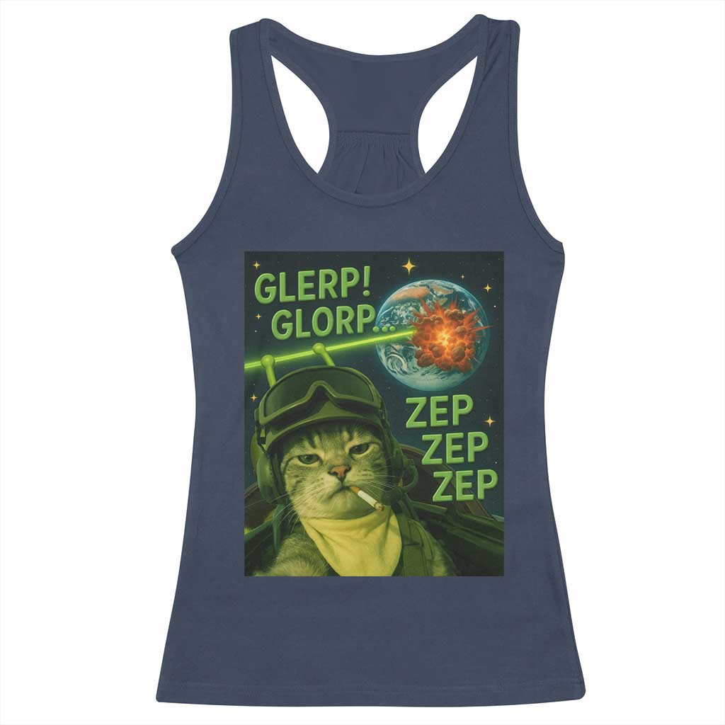 Funny UFO Alien Cat Selfie Racerback Tank Top Retro Space Sci-Fi Cat Pilot TS10 Navy Print Your Wear