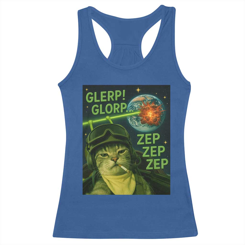 Funny UFO Alien Cat Selfie Racerback Tank Top Retro Space Sci-Fi Cat Pilot TS10 Royal Blue Print Your Wear