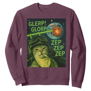 Funny UFO Alien Cat Selfie Sweatshirt Retro Space Sci-Fi Cat Pilot TS10 Maroon Print Your Wear