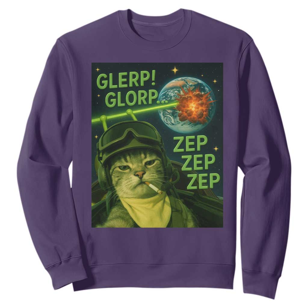 Funny UFO Alien Cat Selfie Sweatshirt Retro Space Sci-Fi Cat Pilot TS10 Purple Print Your Wear