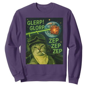 Funny UFO Alien Cat Selfie Sweatshirt Retro Space Sci-Fi Cat Pilot TS10 Purple Print Your Wear