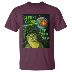 Funny UFO Alien Cat Selfie T Shirt Retro Space Sci-Fi Cat Pilot TS10 Maroon Print Your Wear