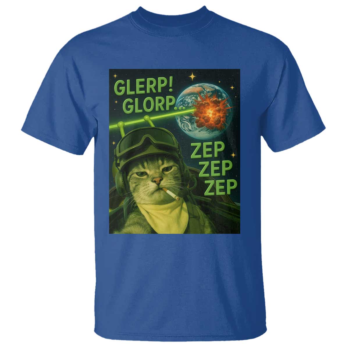 Funny UFO Alien Cat Selfie T Shirt Retro Space Sci-Fi Cat Pilot TS10 Royal Blue Print Your Wear