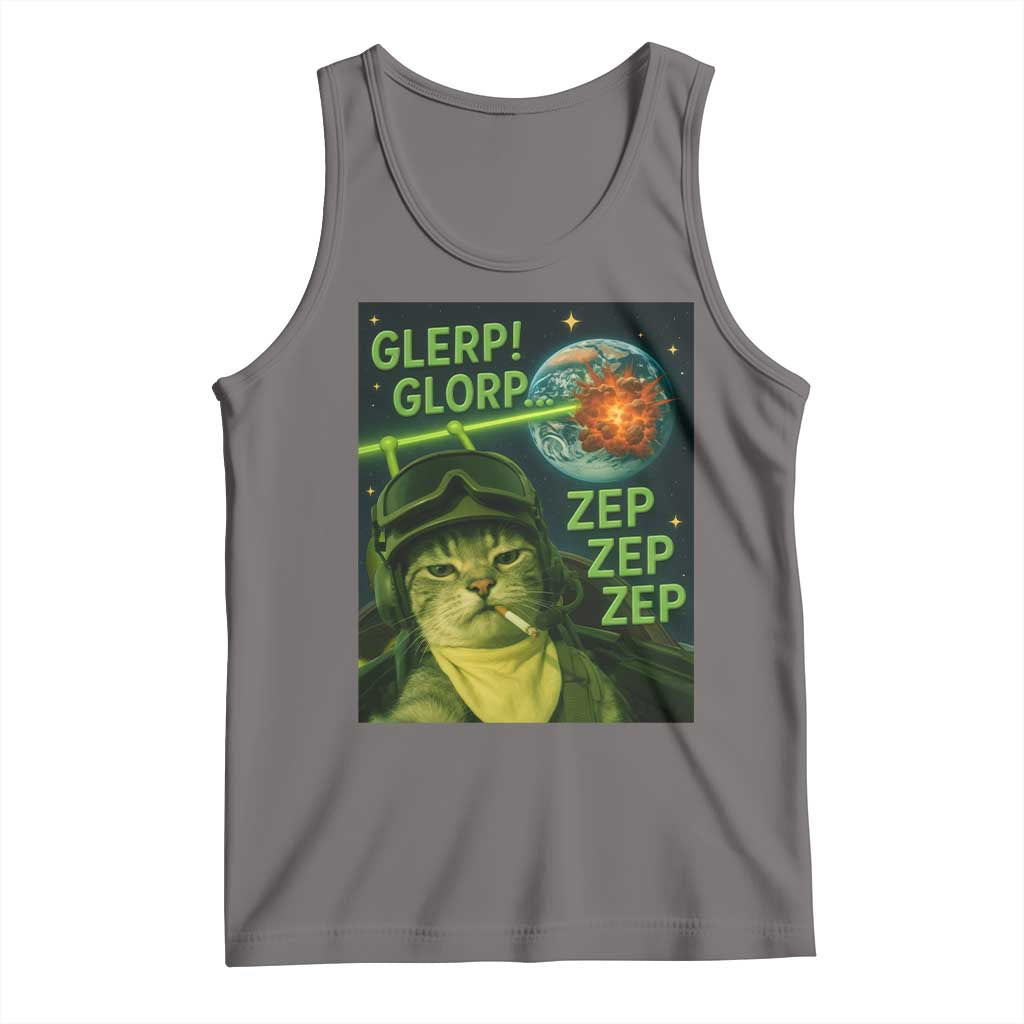 Funny UFO Alien Cat Selfie Tank Top Retro Space Sci-Fi Cat Pilot TS10 Deep Heather Print Your Wear