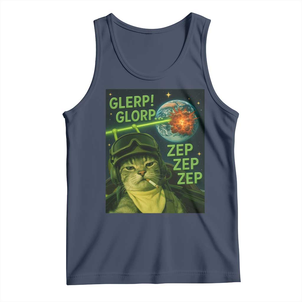 Funny UFO Alien Cat Selfie Tank Top Retro Space Sci-Fi Cat Pilot TS10 Navy Print Your Wear
