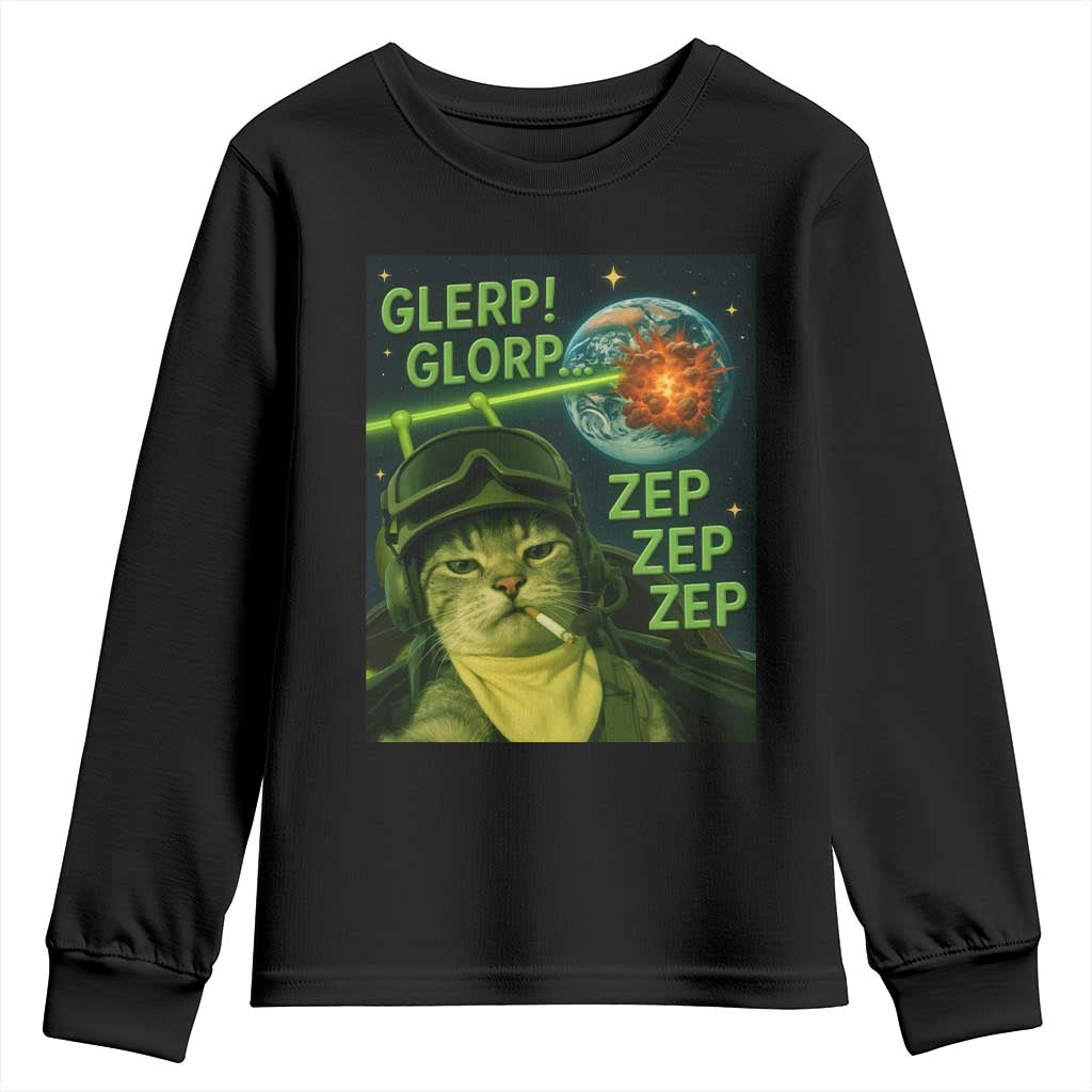 Funny UFO Alien Cat Selfie Youth Sweatshirt Retro Space Sci-Fi Cat Pilot TS10 Black Print Your Wear