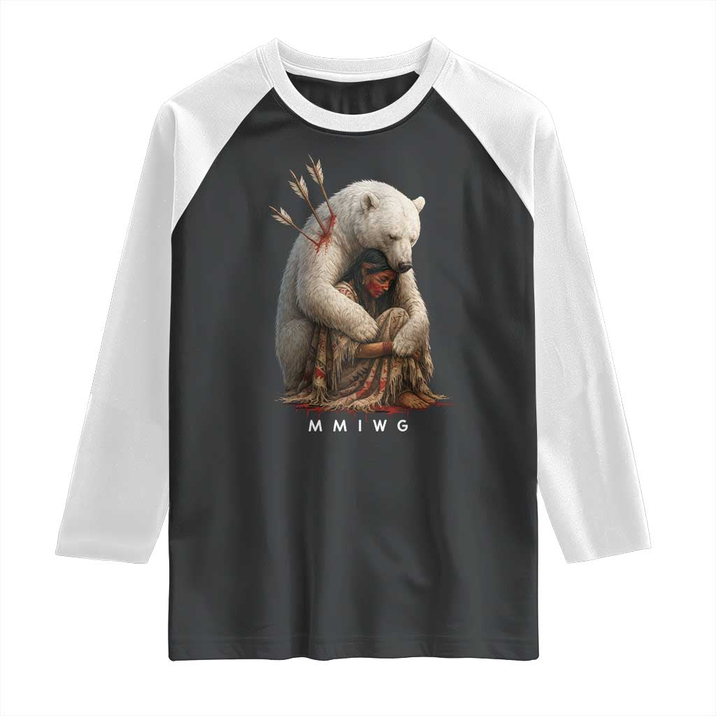 MMIW Native American Raglan Shirt Spirit Bear Protecting Indigenous Woman MMIWG TS10 Black White Print Your Wear