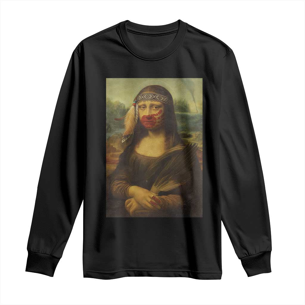 MMIW Awareness Long Sleeve Shirt Mona Lisa Red Handprint Indigenous Woman Stop Stolen Sisters TS10 Black Print Your Wear