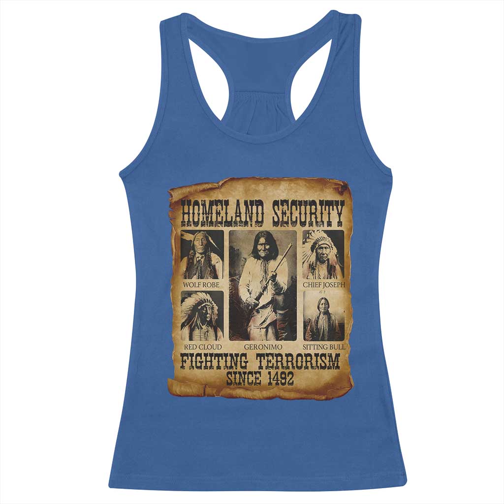 Vintage Native American Racerback Tank Top Homeland Security Fighting Terrorism Since 1492 TS10 Royal Blue Print Your Wear
