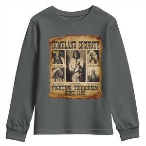 Vintage Native American Youth Sweatshirt Homeland Security Fighting Terrorism Since 1492 TS10 Dark Heather Print Your Wear