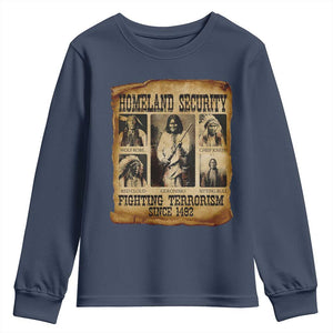 Vintage Native American Youth Sweatshirt Homeland Security Fighting Terrorism Since 1492 TS10 Navy Print Your Wear