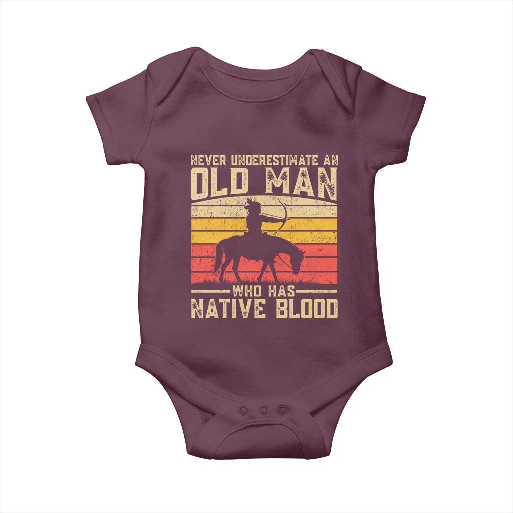 Funny Native American Baby Onesie Never Underestimate An Old Man Native American TS10 Maroon Print Your Wear