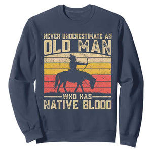 Funny Native American Sweatshirt Never Underestimate An Old Man Native American TS10 Navy Print Your Wear