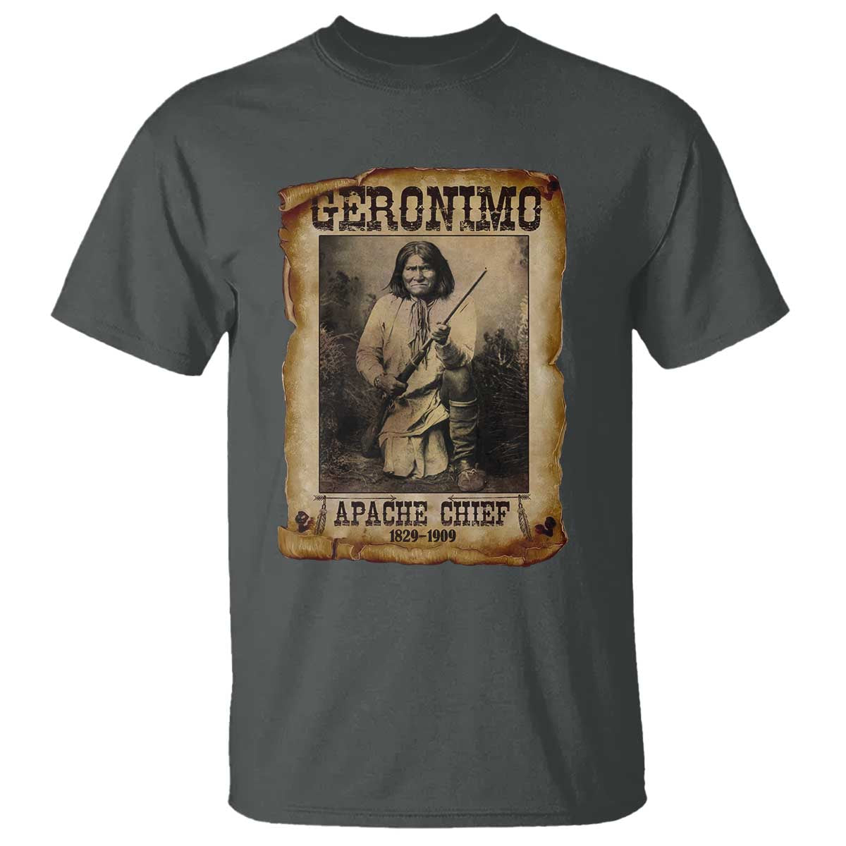 Geronimo T Shirt Vintage Apache Warrior Native American TS10 Dark Heather Print Your Wear