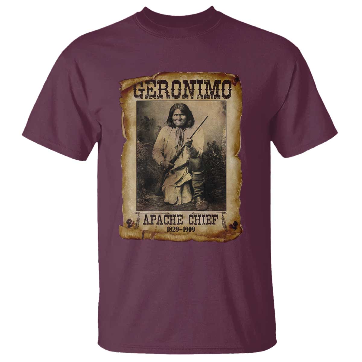 Geronimo T Shirt Vintage Apache Warrior Native American TS10 Maroon Print Your Wear