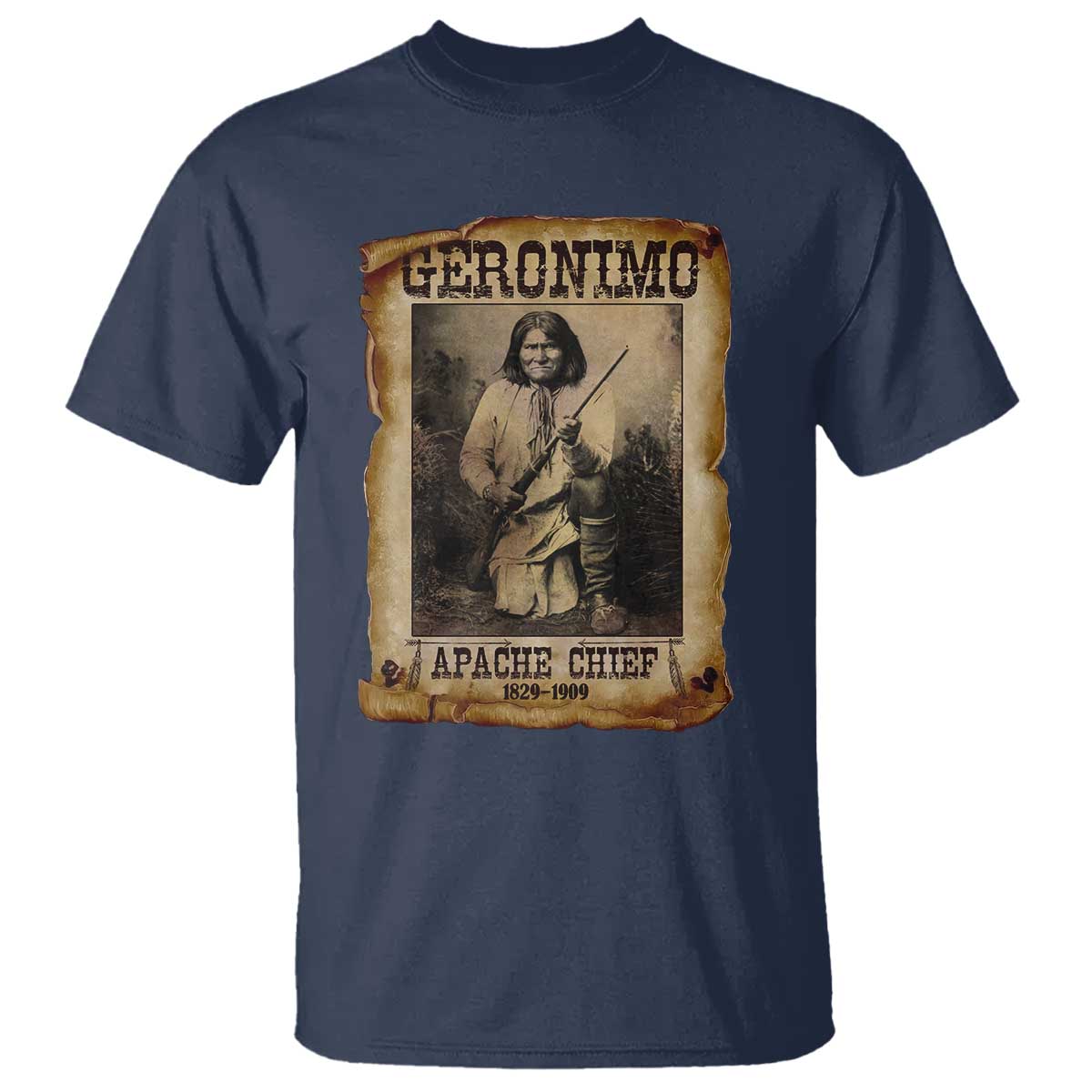 Geronimo T Shirt Vintage Apache Warrior Native American TS10 Navy Print Your Wear