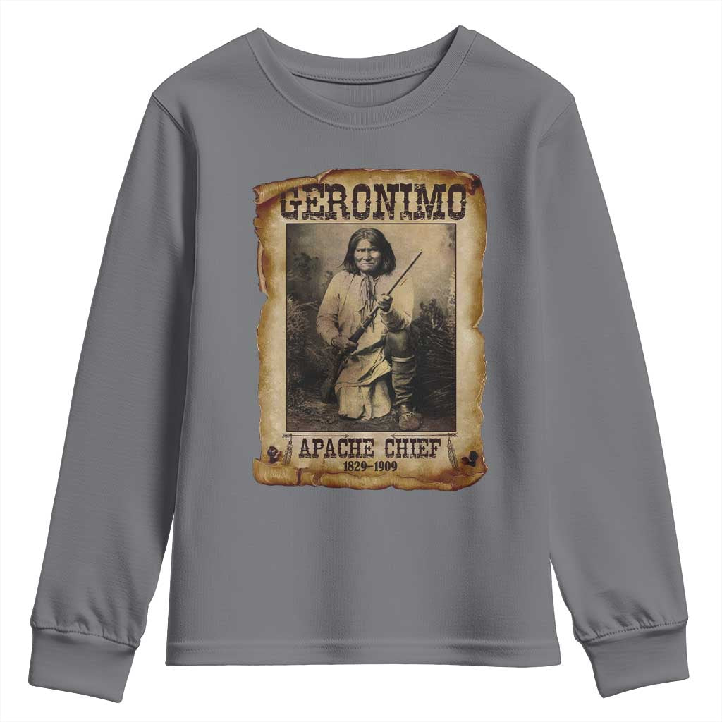 Geronimo Youth Sweatshirt Vintage Apache Warrior Native American TS10 Charcoal Print Your Wear