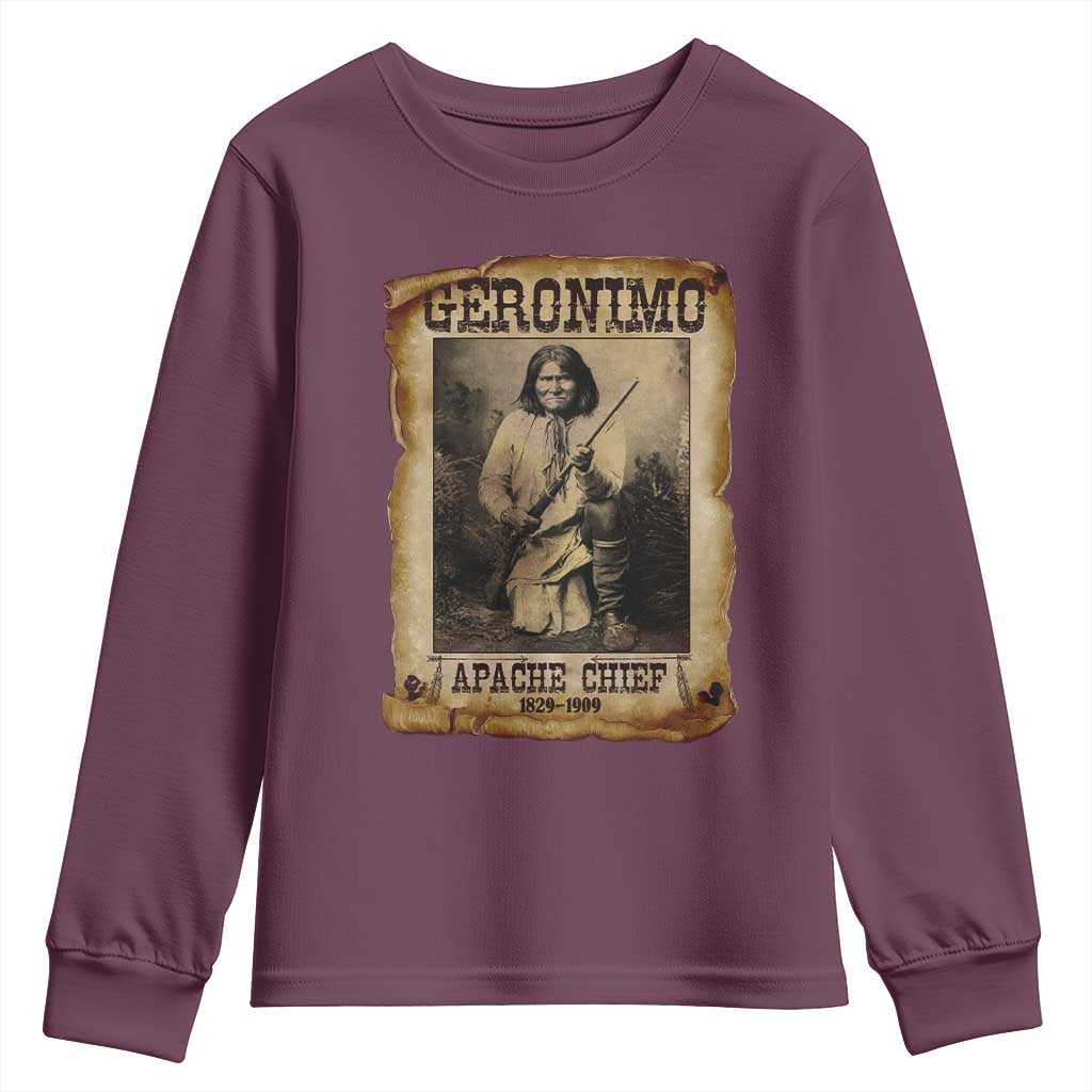 Geronimo Youth Sweatshirt Vintage Apache Warrior Native American TS10 Maroon Print Your Wear