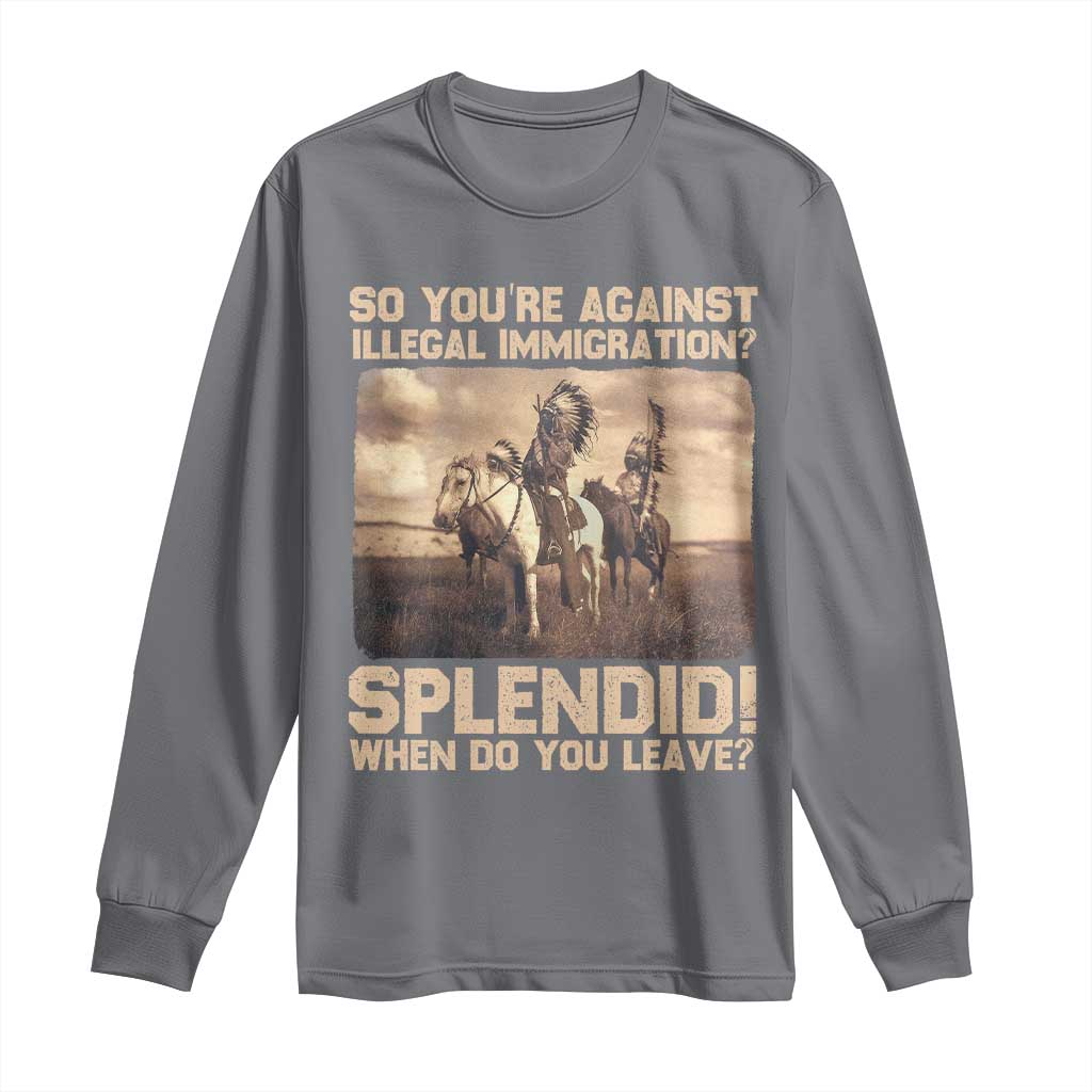Vintage Native American Long Sleeve Shirt Funny Indian Indigenous Peoples Day TS10 Charcoal Print Your Wear