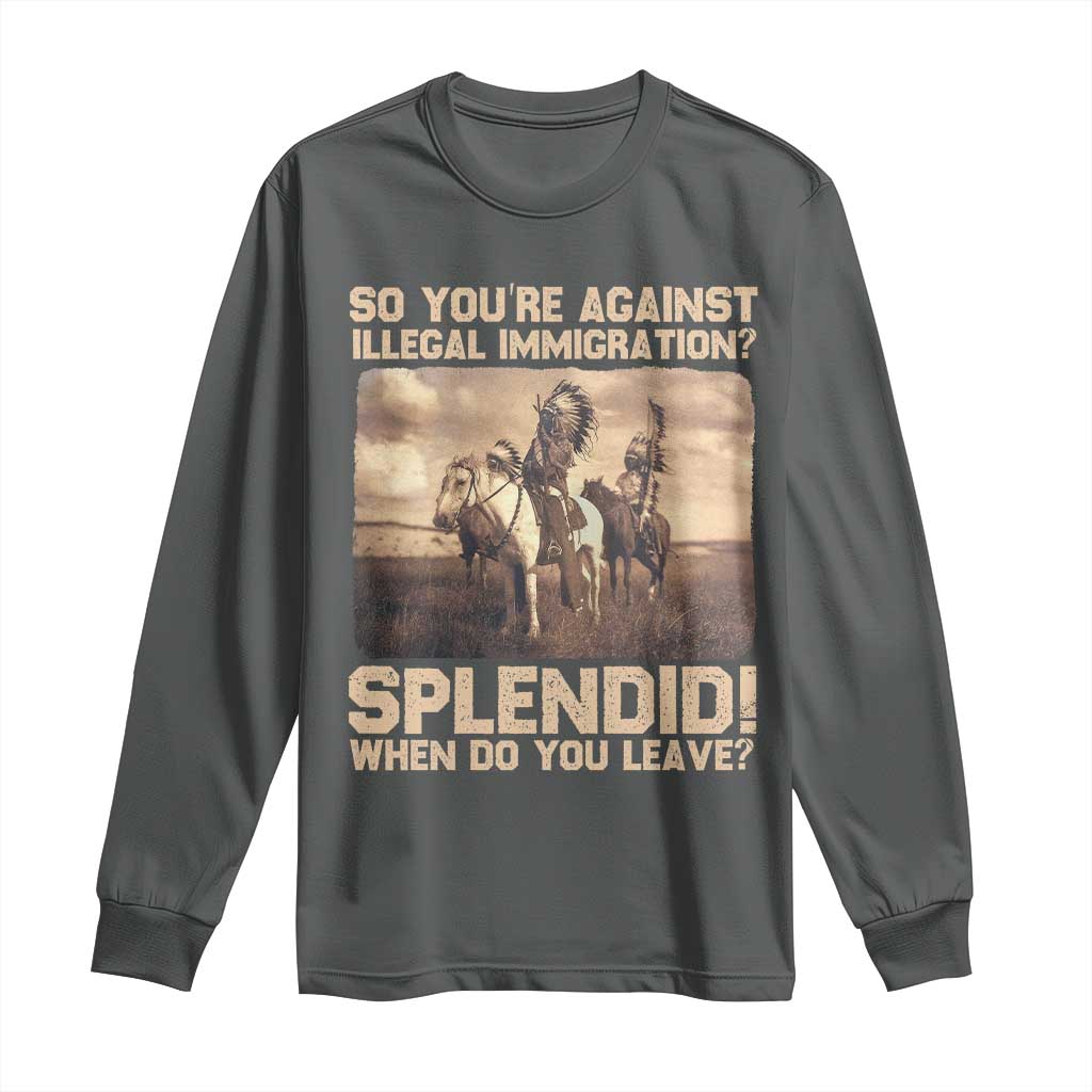 Vintage Native American Long Sleeve Shirt Funny Indian Indigenous Peoples Day TS10 Dark Heather Print Your Wear