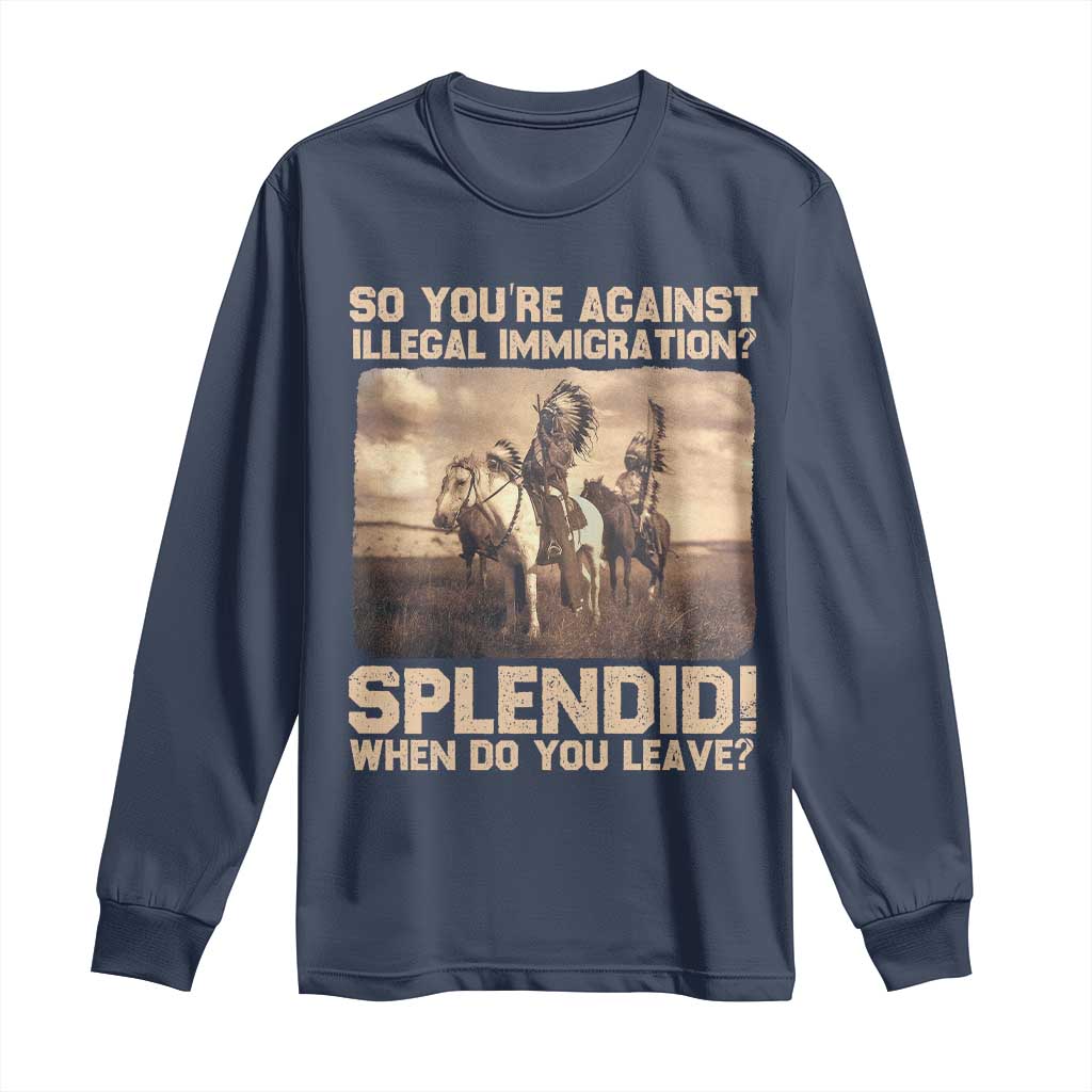 Vintage Native American Long Sleeve Shirt Funny Indian Indigenous Peoples Day TS10 Navy Print Your Wear