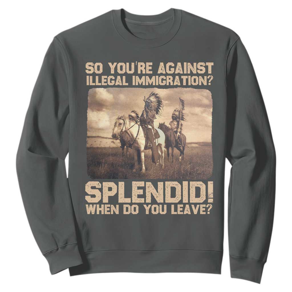 Vintage Native American Sweatshirt Funny Indian Indigenous Peoples Day TS10 Dark Heather Print Your Wear
