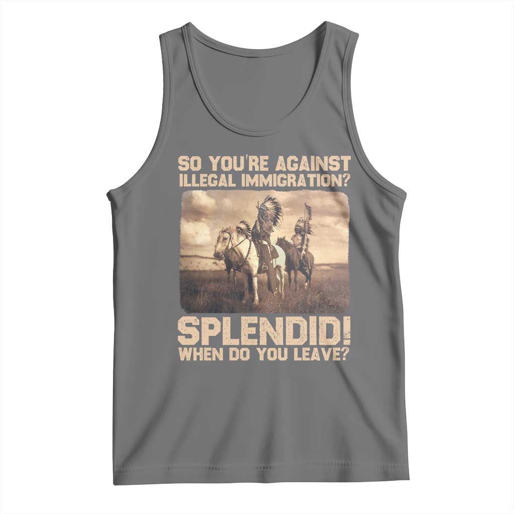 Vintage Native American Tank Top Funny Indian Indigenous Peoples Day TS10 Black Heather Print Your Wear