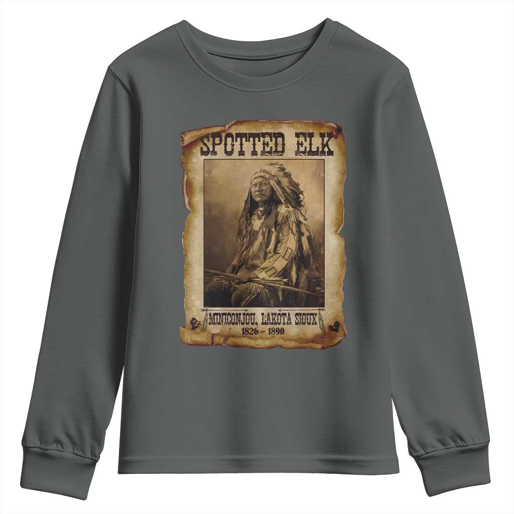 Spotted Elk Youth Sweatshirt Lakota Sioux Miniconjou Chief Native American History TS10 Dark Heather Print Your Wear