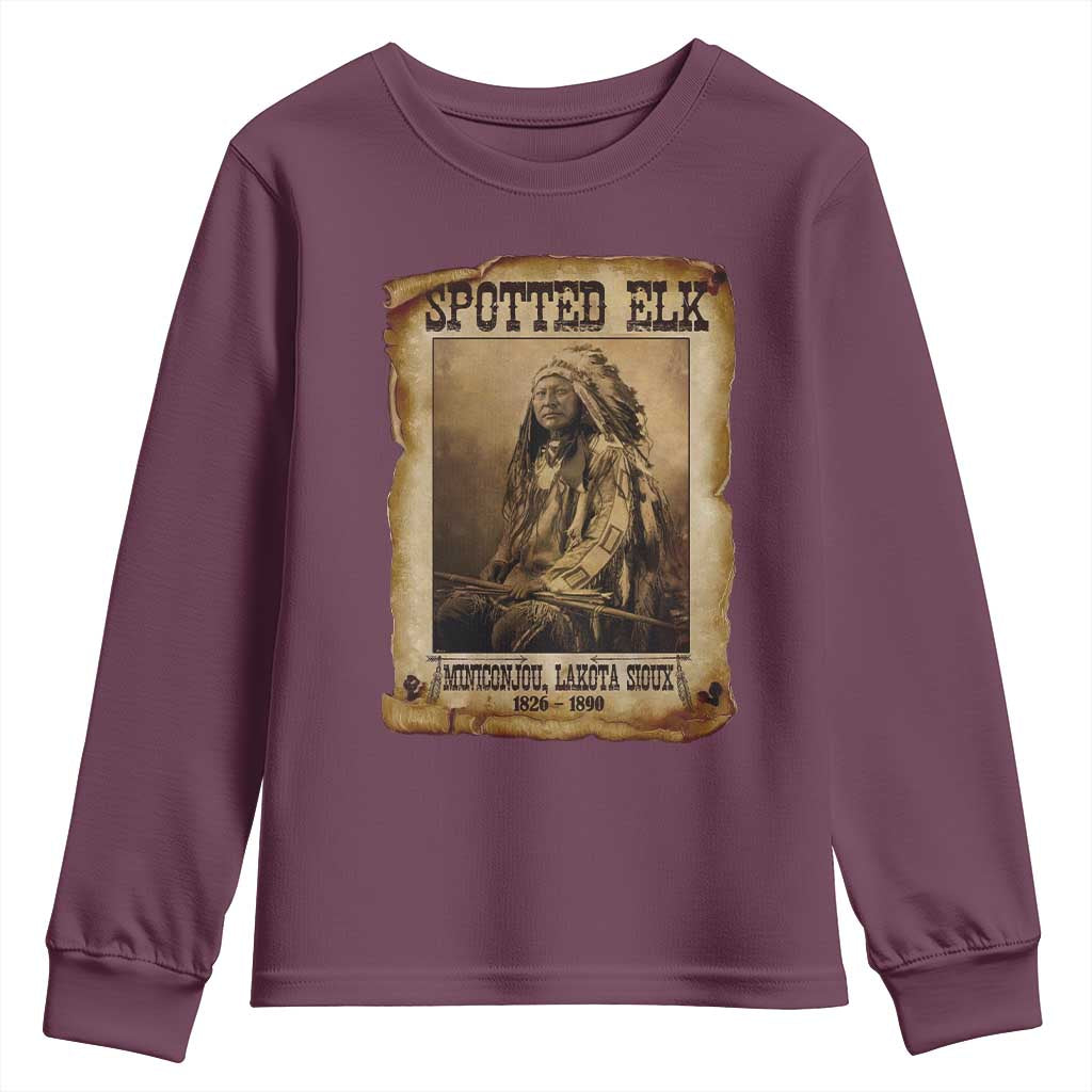 Spotted Elk Youth Sweatshirt Lakota Sioux Miniconjou Chief Native American History TS10 Maroon Print Your Wear
