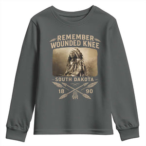 Remember Wounded Knee Youth Sweatshirt Spotted Elk Lakota Sioux Native American History TS10 Dark Heather Print Your Wear