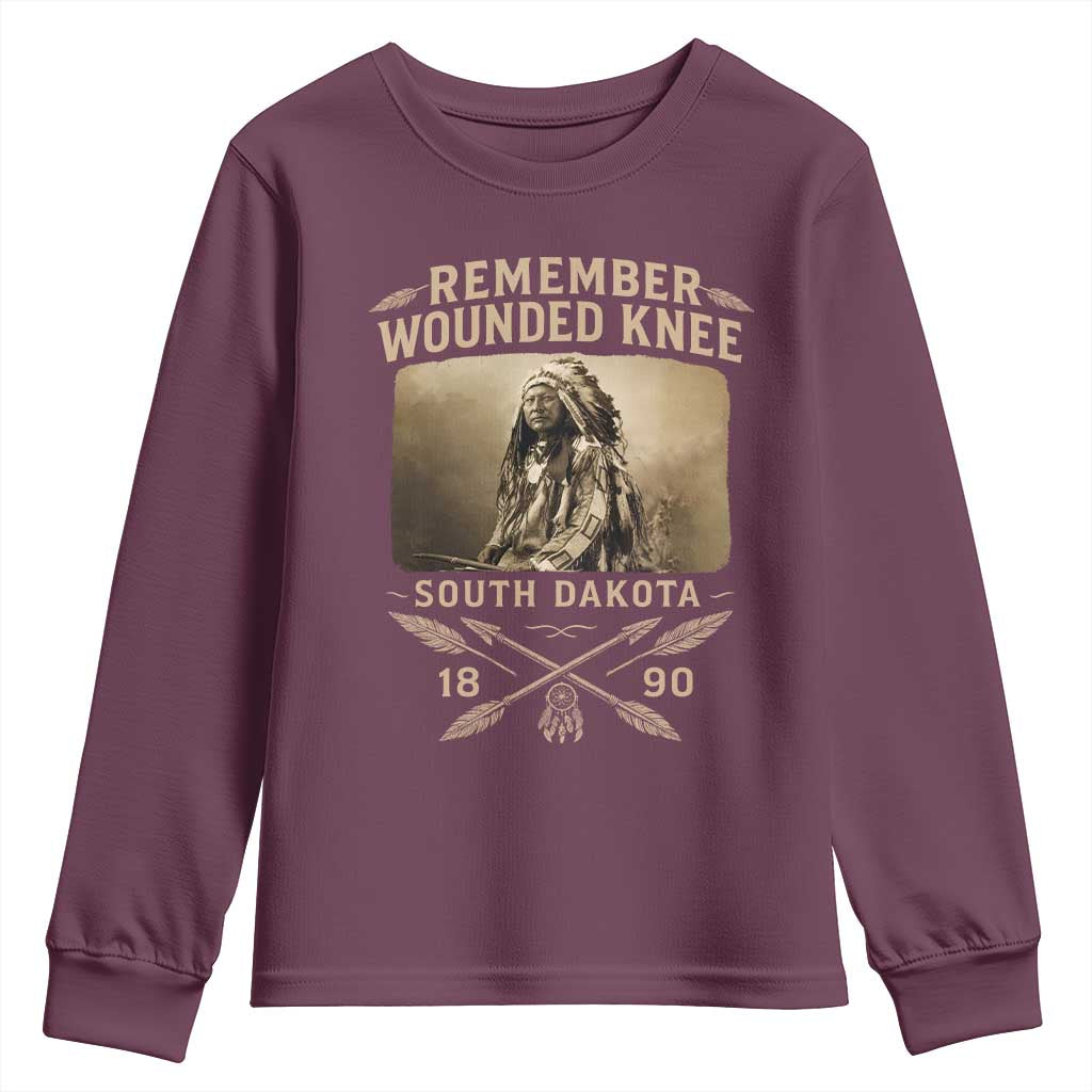 Remember Wounded Knee Youth Sweatshirt Spotted Elk Lakota Sioux Native American History TS10 Maroon Print Your Wear