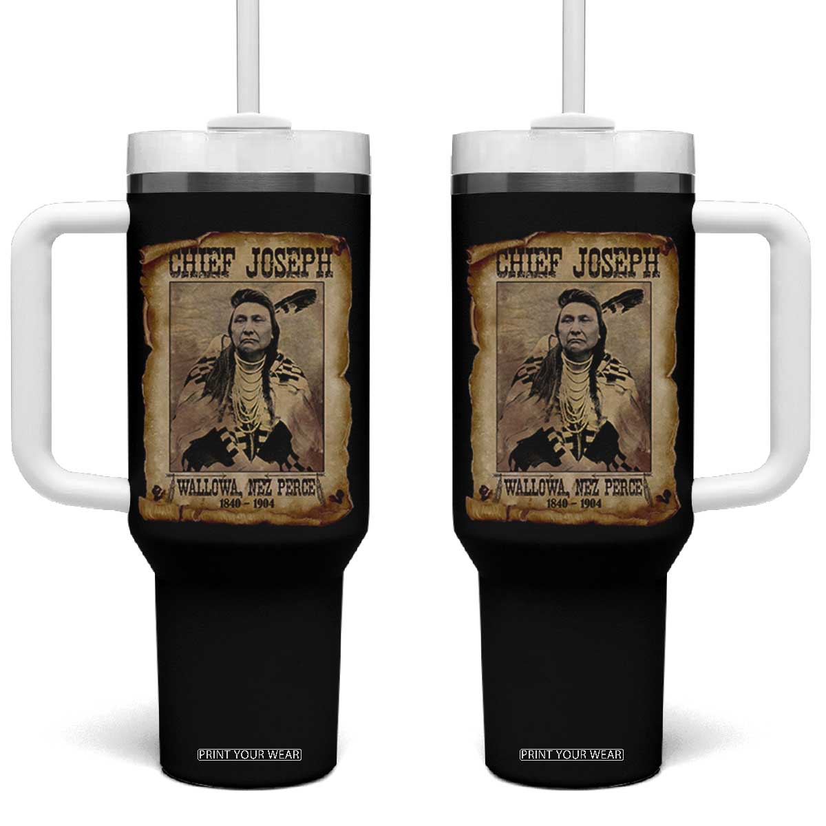 Chief Joseph Tumbler With Handle Wallowa Nez Perce Native American Leader History TS10 One Size: 40 oz Black Print Your Wear