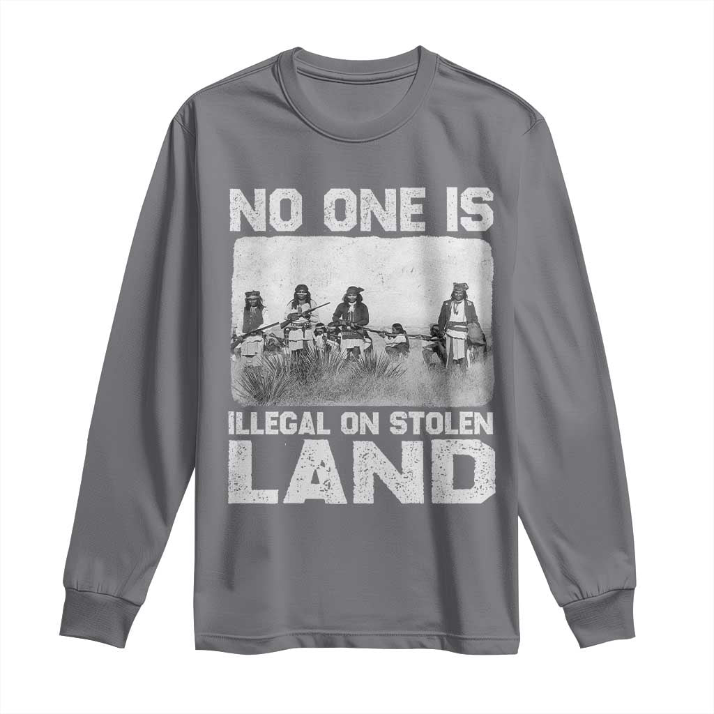 No One Is Illegal On Stolen Land Long Sleeve Shirt Native Tribe Indigenous People TS10 Charcoal Print Your Wear
