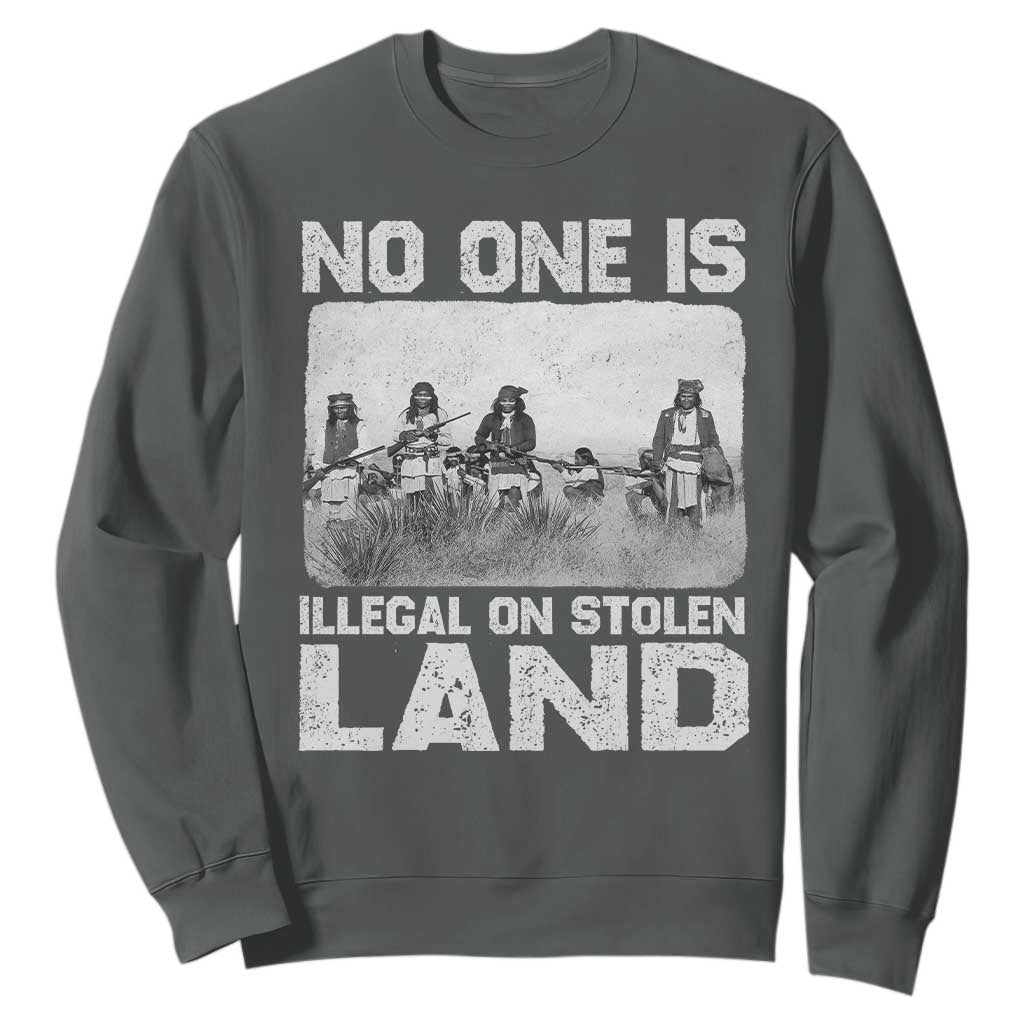 No One Is Illegal On Stolen Land Sweatshirt Native Tribe Indigenous People TS10 Dark Heather Print Your Wear