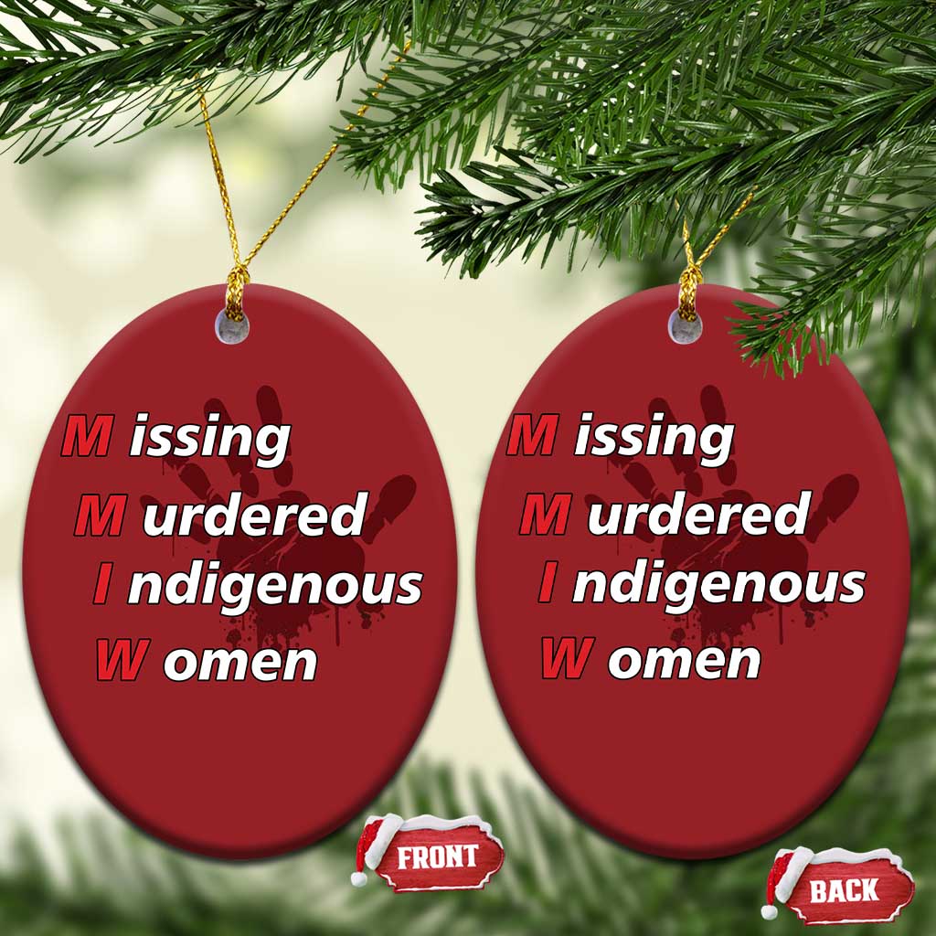 MMIW Christmas Ornament Missing Murdered Indigenous Women Red Hand TS10 Oval Red Print Your Wear
