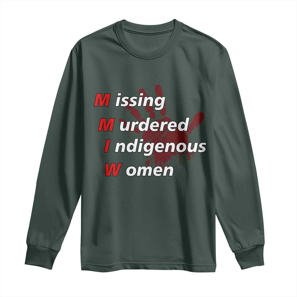 MMIW Long Sleeve Shirt Missing Murdered Indigenous Women Red Hand TS10 Dark Forest Green Print Your Wear
