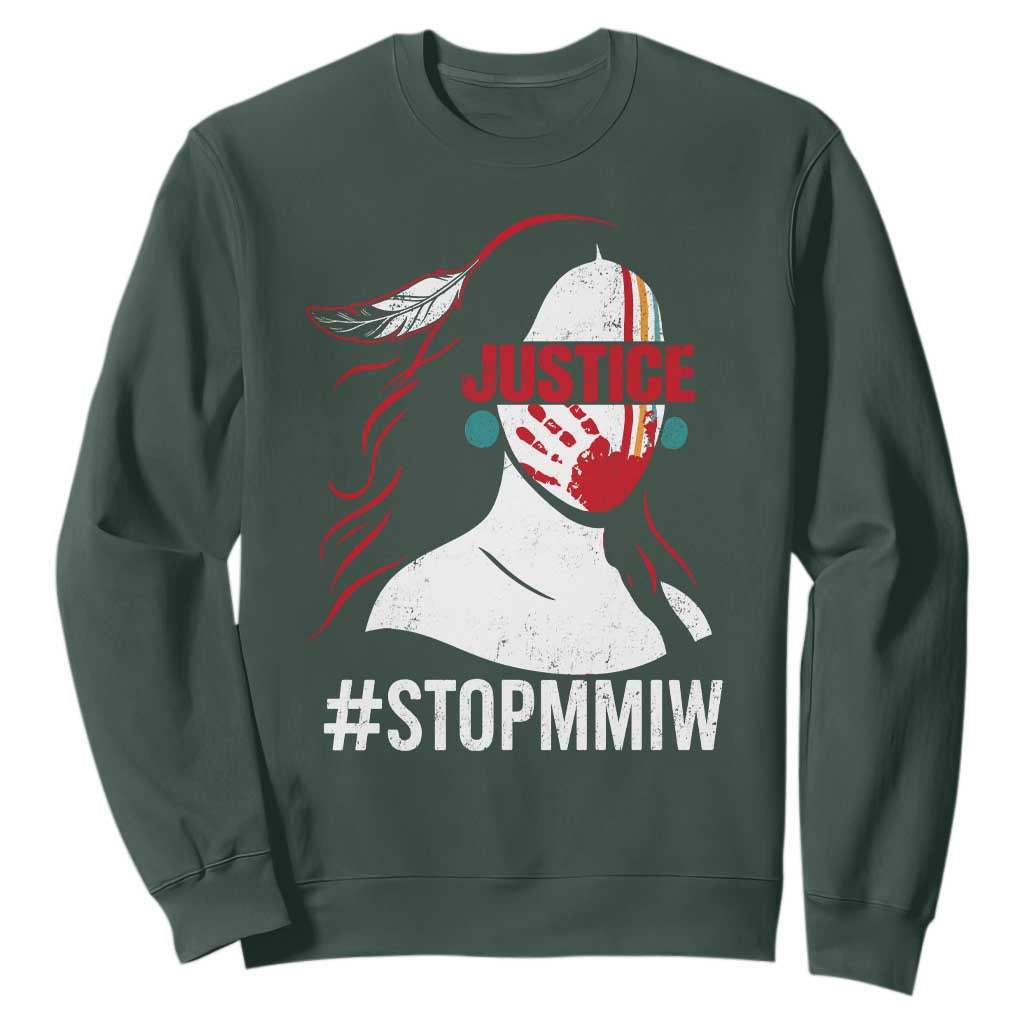 MMIW Awareness Sweatshirt Justice For Indigenous Woman Stop Stolen Sisters TS10 Dark Forest Green Print Your Wear