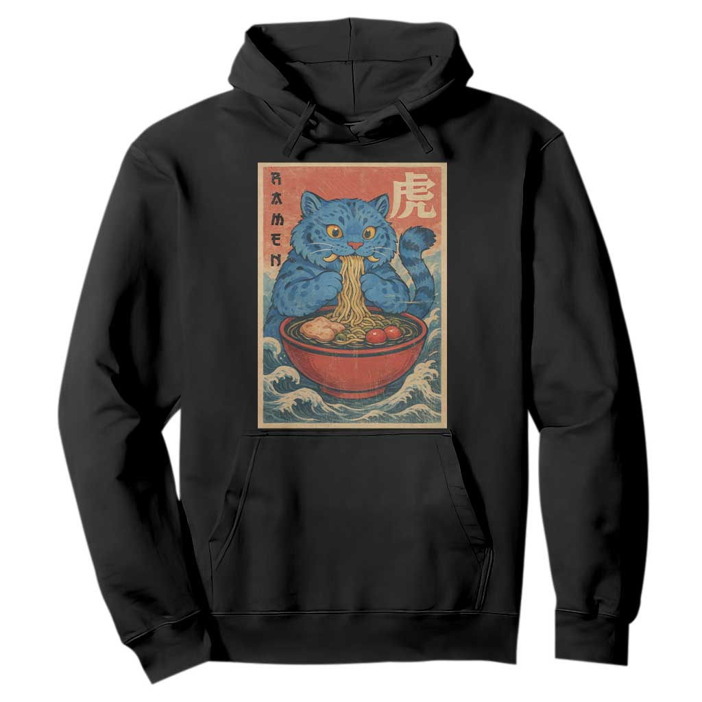 Anime Blue Cat Ramen Hoodie Vintage Japanese Art Funny Kawaii Demon Cat Tiger TS10 Black Print Your Wear