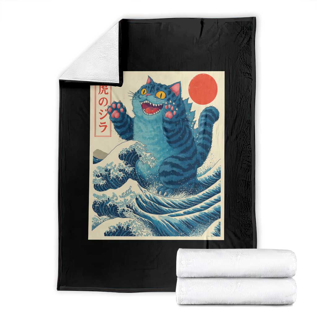 Blue Cat Giant Monster Japanese Art Throw Blanket Kawaii Demon Tiger Funny Kitty Dad Gifts TS10 Black Print Your Wear